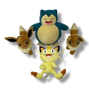 Pokémon Snooze Action Snorlax Smiling Eevee Meowth Plush WCT (Bundle of Four)‎